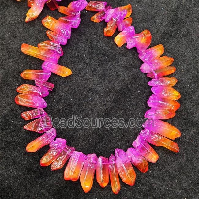 Natural Crystal Quartz Stick Beads Orange Fuchsia Dye Dichromatic Polished