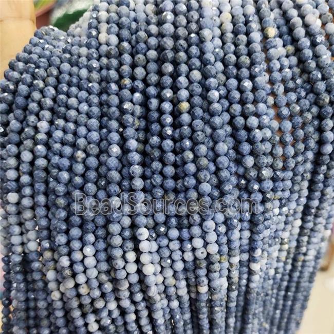 Natural Blue Coral Fossil Beads Faceted Round Tiny