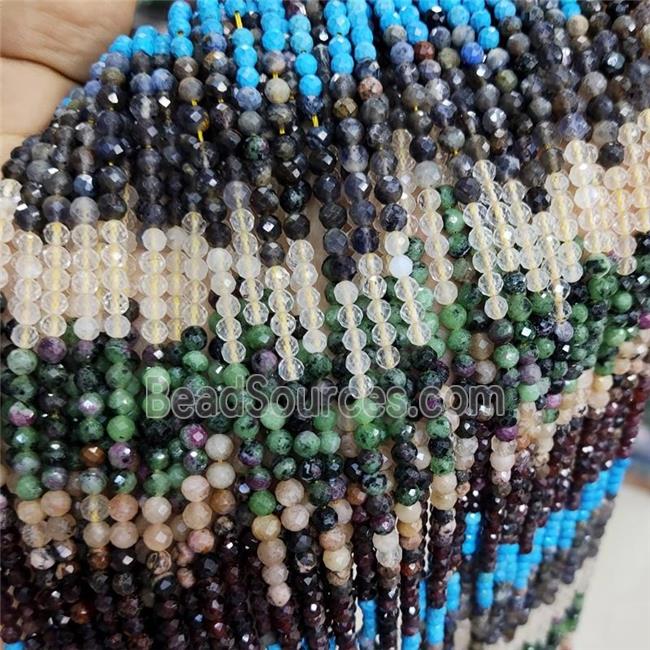 Natural Mixed Gemstone Beads Micro Faceted Round