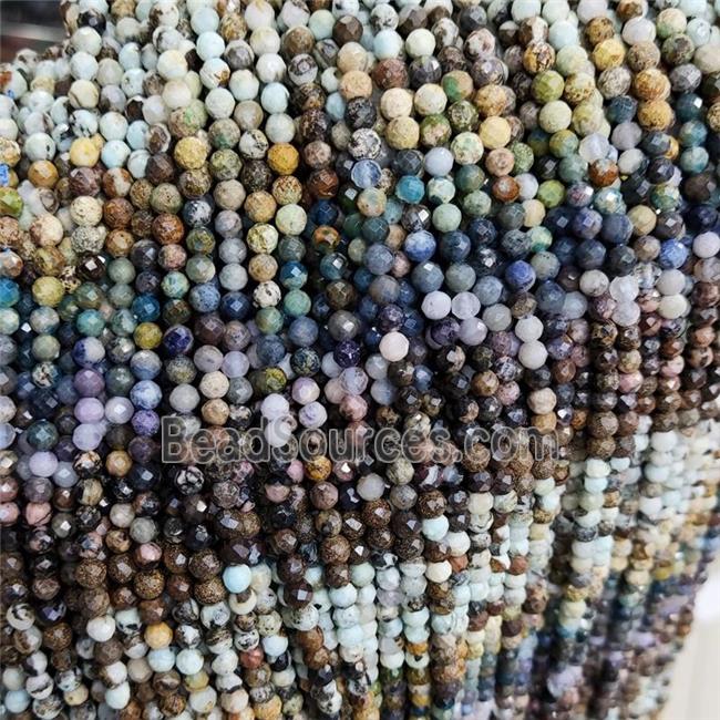 Natural Mixed Gemstone Beads Tiny Faceted Round