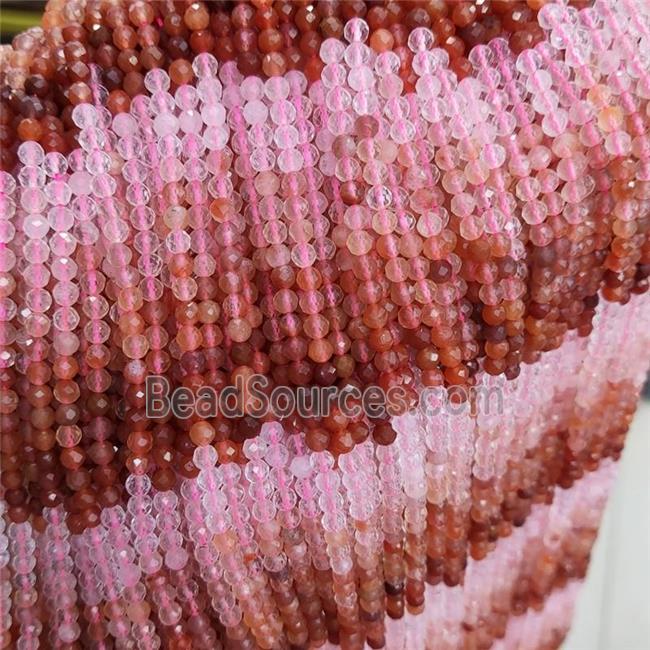 Natural Rose Quartz And Carnelian Beads Faceted Round