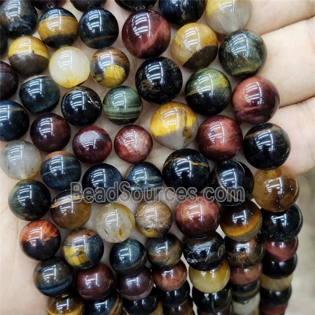 Natural Tiger Eye Stone Beads Multicolor Smooth Round