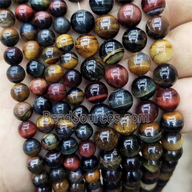 Natural Tiger Eye Stone Beads Multicolor Smooth Round