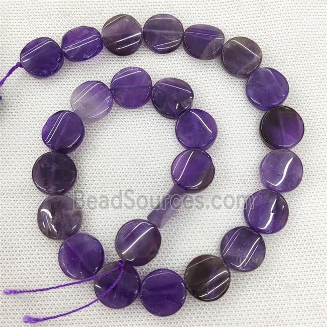 Natural Amethyst Coin Beads Purple Circle Twist