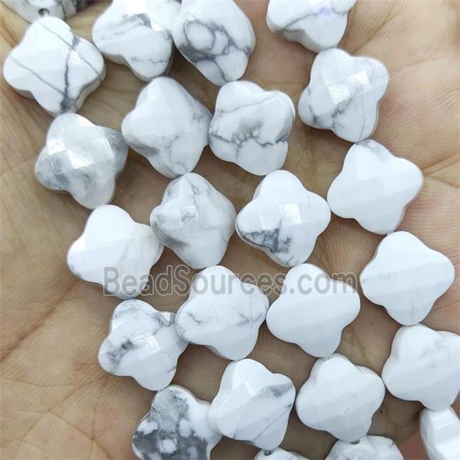 White Howlite Turquoise Clover Beads Faceted