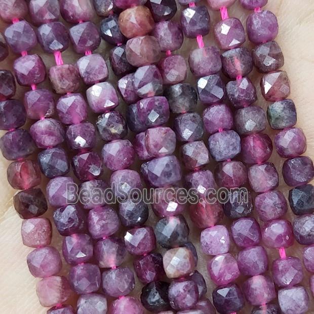 Natural Red Tourmaline Beads Faceted Cube