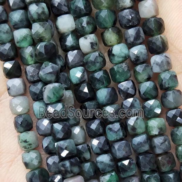 Natural Green Emerald Beads B-Grade Faceted Cube