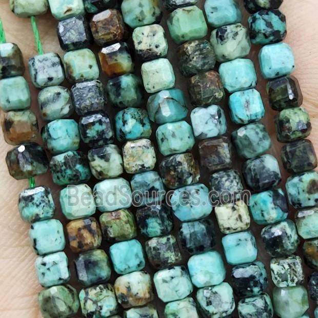 Natural African Turquoise Beads Green Faceted Cube