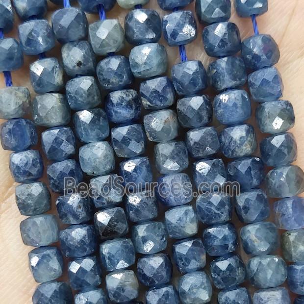 Natural Sapphire Beads Blue Faceted Cube