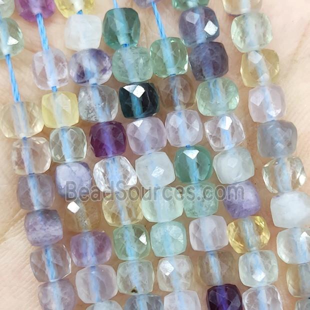 Natural Fluorite Beads Multicolor Faceted Cube