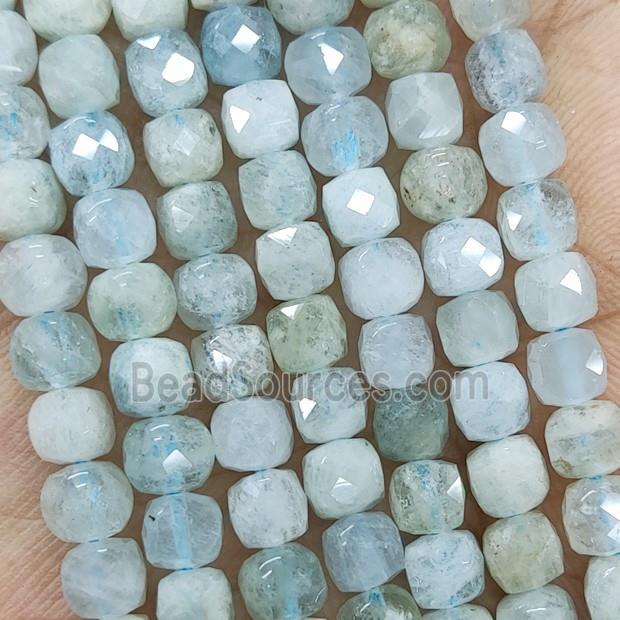 Natural Aquamarine Beads B-Grade Faceted Cube