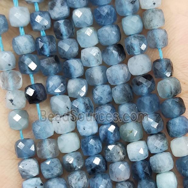 Natural Blue Aquamarine Beads Faceted Cube