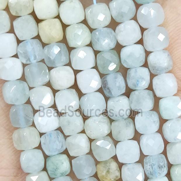 Natural Aquamarine Beads Faceted Cube