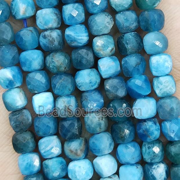 Natural Blue Apatite Beads Faceted Cube