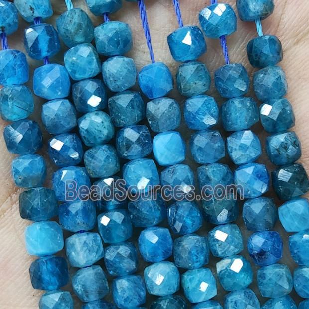 Natural Apatite Cube Beads Blue Faceted