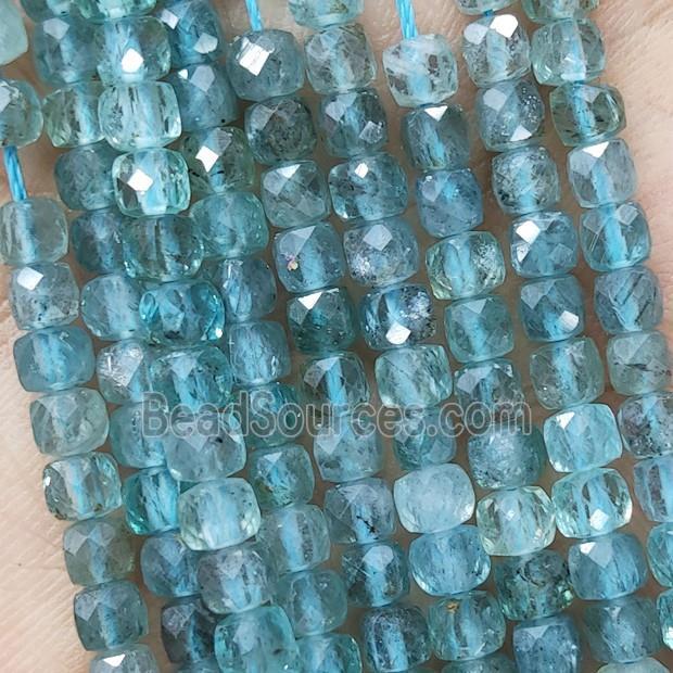 Natural Blue Apatite Beads Faceted Cube