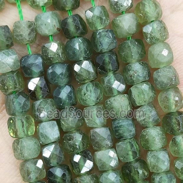 Natural Green Apatite Beads Faceted Cube