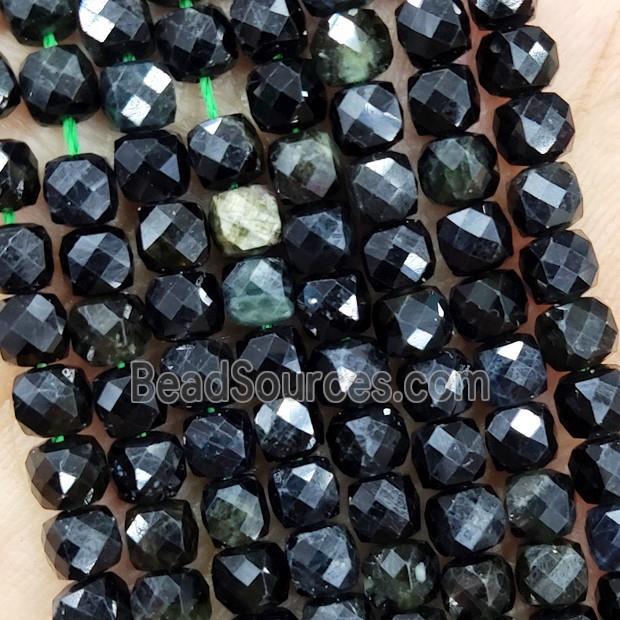 Natural Green Black Tourmaline Beads Faceted Cube