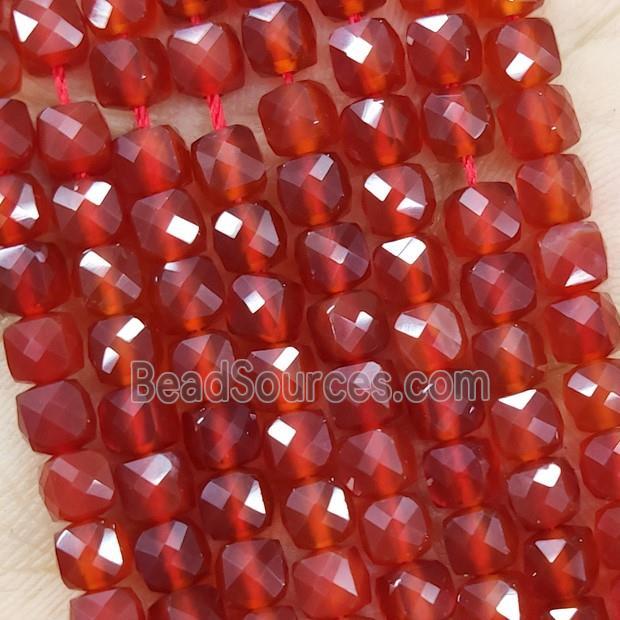 Natural Agate Beads Red Dye Faceted Cube