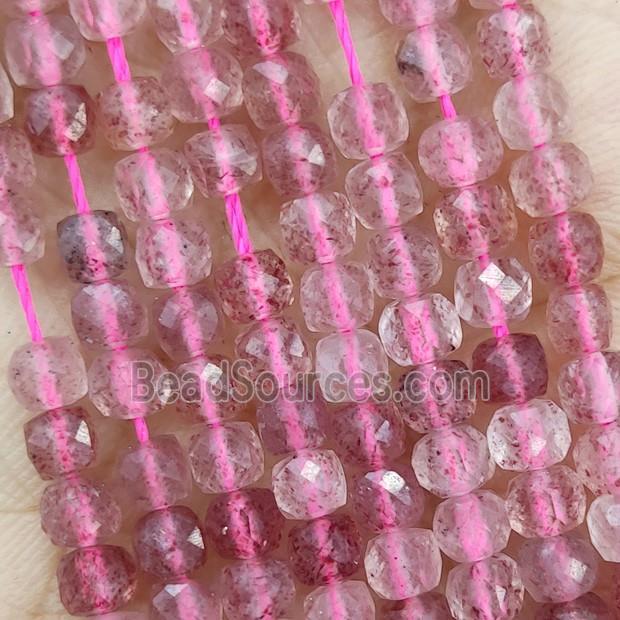 Natural Strawberry Quartz Beads Pink Fceted Cube