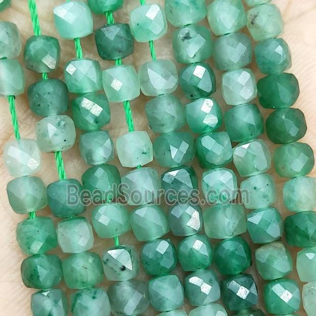 Natural Green Aventurine Beads Faceted Cube