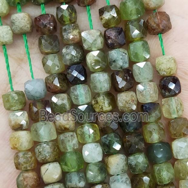 Natural Green Garnet Beads Faceted Cube