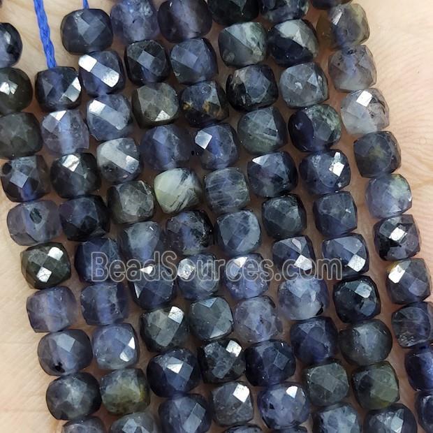 Natural Iolite Beads InkBlue Faceted Cube