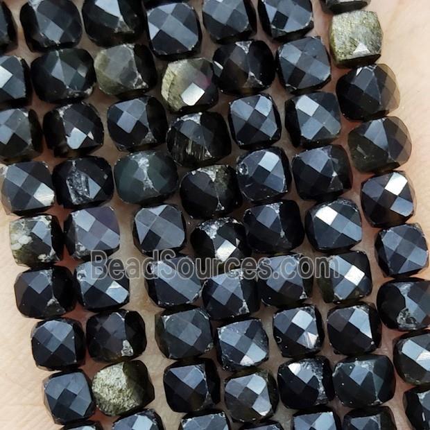 Natural Obsidian Beads Gold Spot Faceted Cube