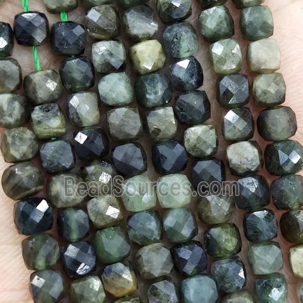 Natural Green Tourmaline Beads Faceted Cube