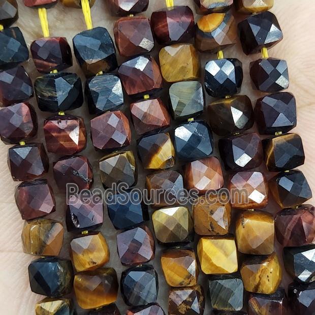 Natural Tiger Eye Stone Beads Multicolor Faceted Cube