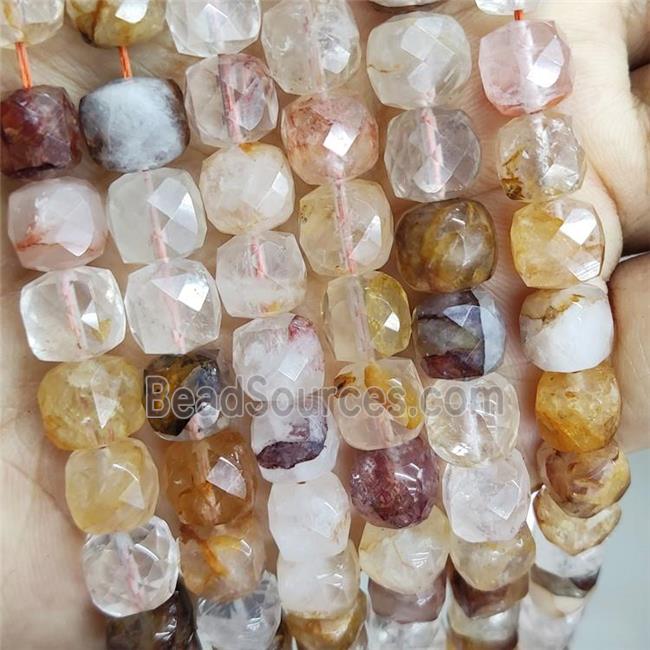 Natural Hematoid Quartz Beads Yellow Faceted Cube