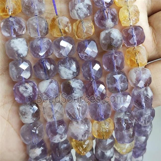 Natural Amethyst And Citrine Beads Purple Faceted Cube