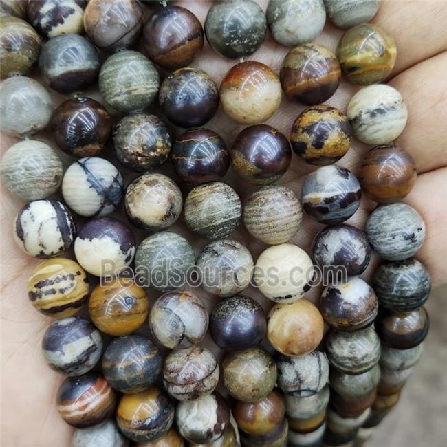 Natural Zebra Jasper Beads B-Grade Smooth Round