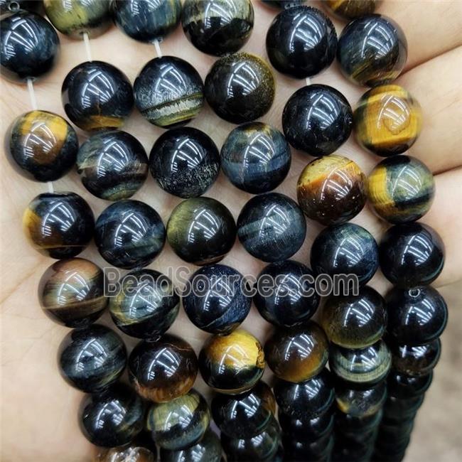 Natural Tiger Eye Stone Beads Darkblue Yellow Dye Smooth Round