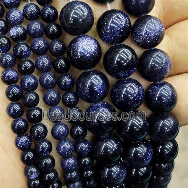 Blue SandStone Beads Smooth Round