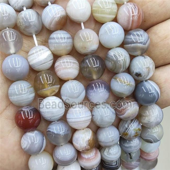 Natural Botswana Agate Beads Gray Smooth Round