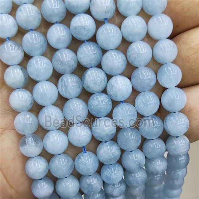 Natural Blue Aquamarine Beads AA-Grade Smooth Round