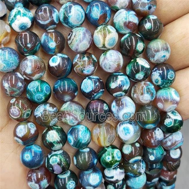 Natural Agate Beads Fire Blue Dye Smooth Round