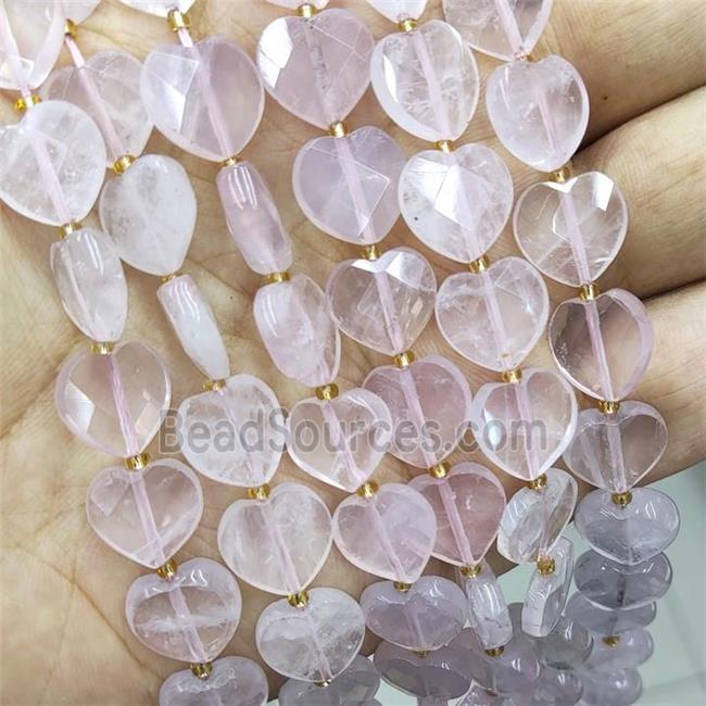 Natural Pink Rose Quartz Heart Beads Faceted