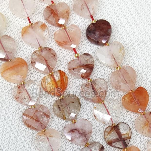 Natural Red Hematoid Quartz Heart Beads Faceted