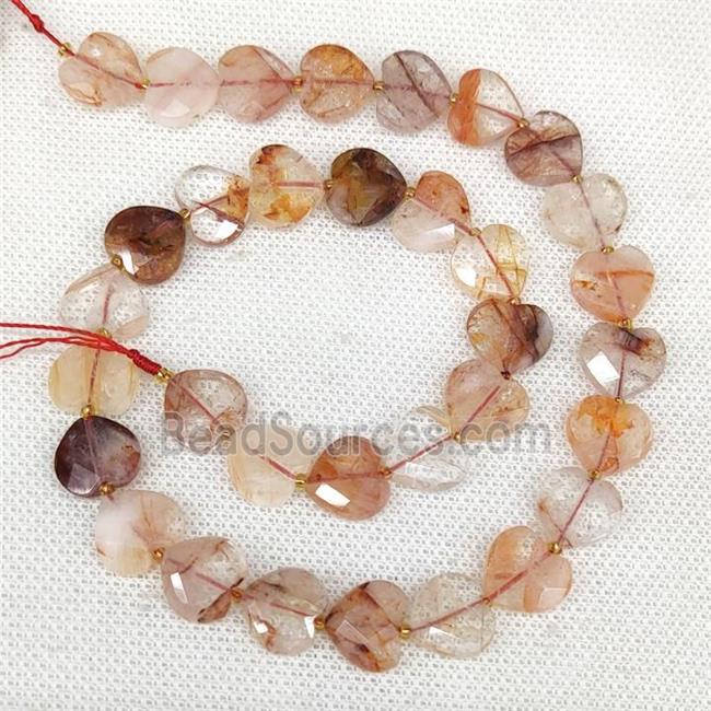 Natural Red Hematoid Quartz Heart Beads Faceted