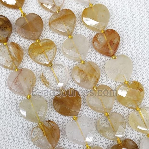 Natural Yellow Hematoid Quartz Heart Beads Faceted