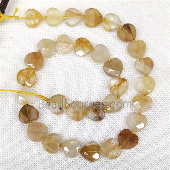 Natural Yellow Hematoid Quartz Heart Beads Faceted