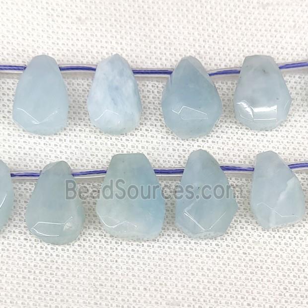 Natural Blue Aquamarine Beads Faceted Teardrop Topdrilled