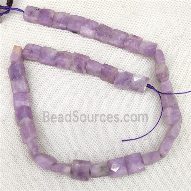 Natural Kunzite Beads Purple Faceted Square