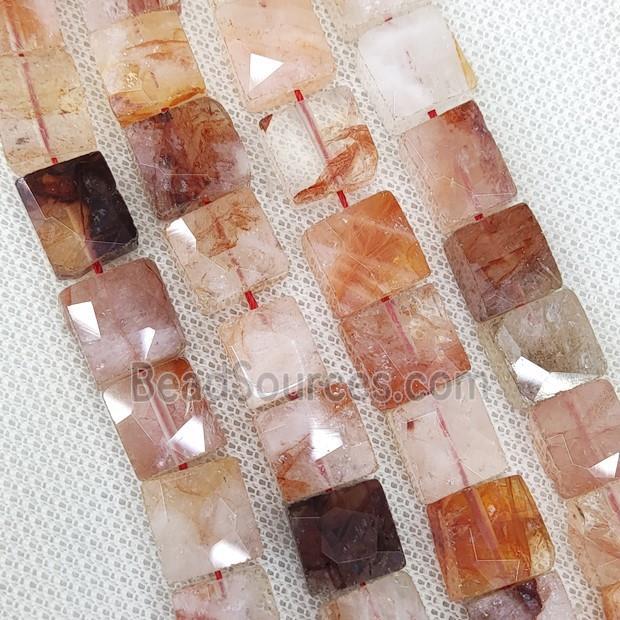 Natural Red Hematoid Quartz Beads Faceted Square