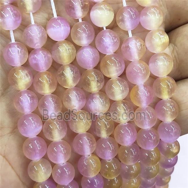 Natural Selenite Beads Dye Yellow Pink Smooth Round