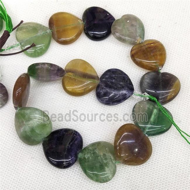 Natural Fluorite Heart Beads Multicolor