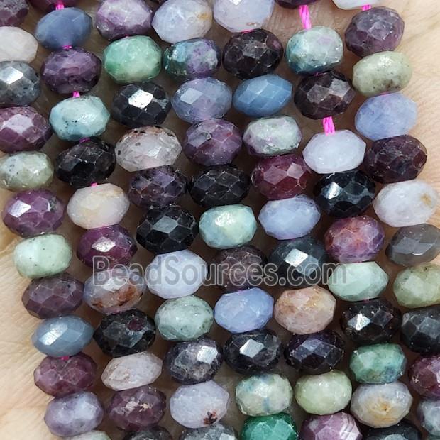 Natural Ruby And Sapphire Beads Multicolor Faceted Rondelle