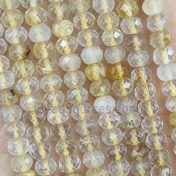 Natural Gold Rutilated Quartz Beads Faceted Rondelle